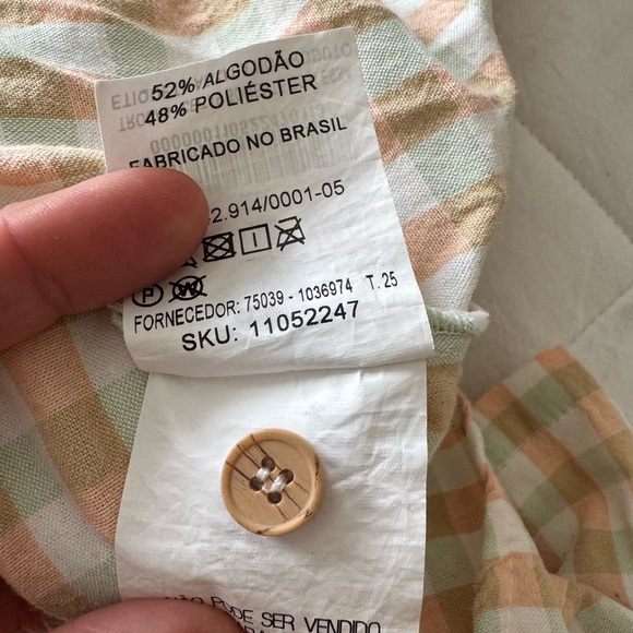 C&A Women's Checkered Pajama Set Good Night Cotton Blend Beige Green Peach  SZ M - Picture 9 of 10